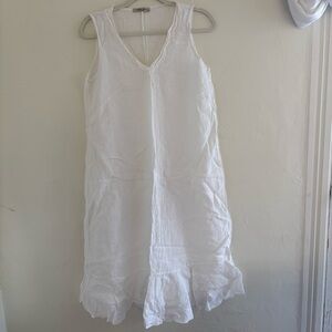 Chic, Linen, White Sleeveless Midi Dress